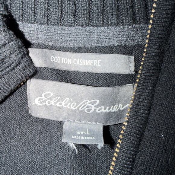 Eddie Bauer Cotton Cashmere Men Large Black 1/4 Zip Pullover Long Sleeve Sweater - Picture 4 of 8
